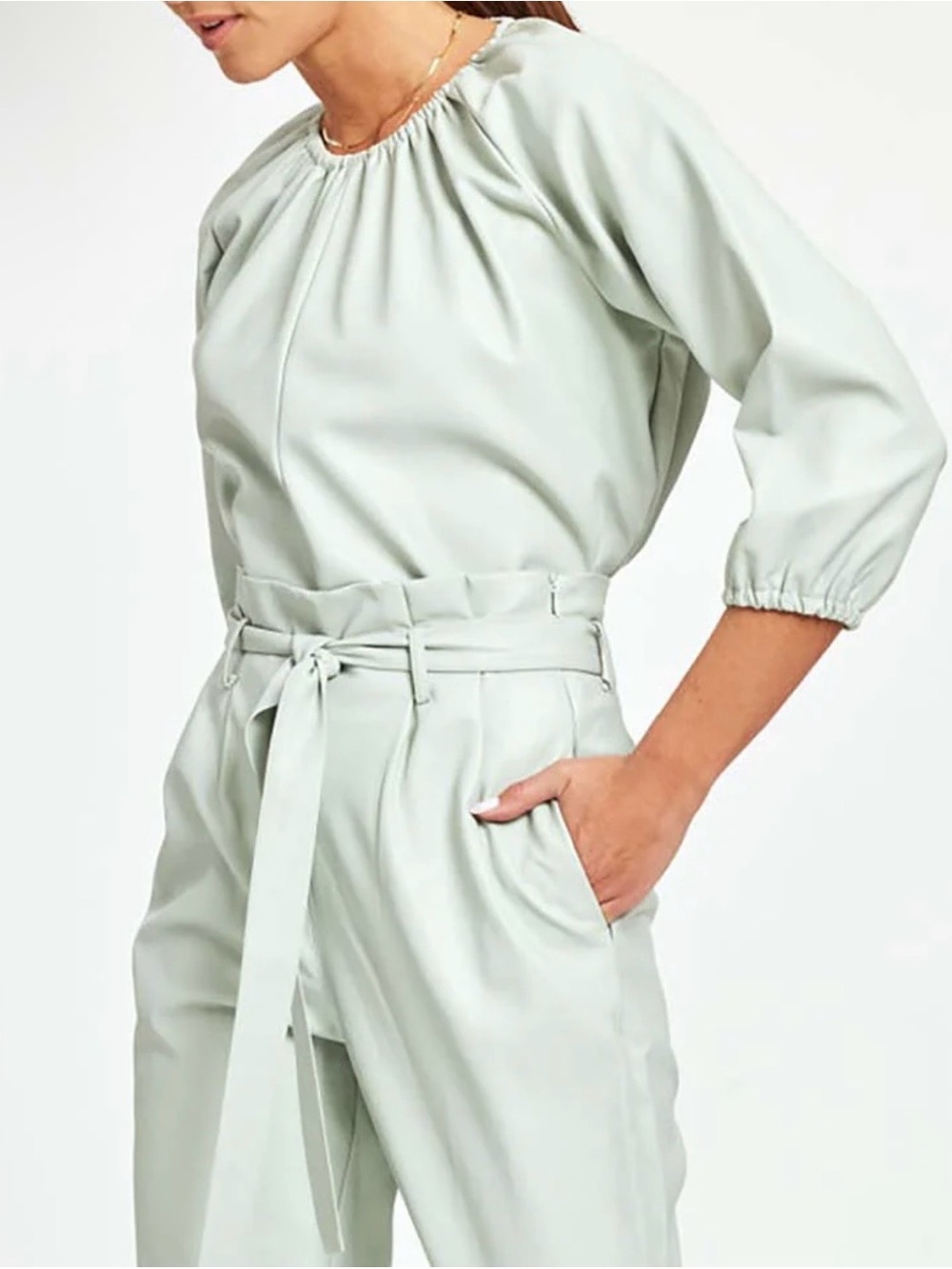 NIP Dolce Cabo Faux Leather Puff Sleeve Top